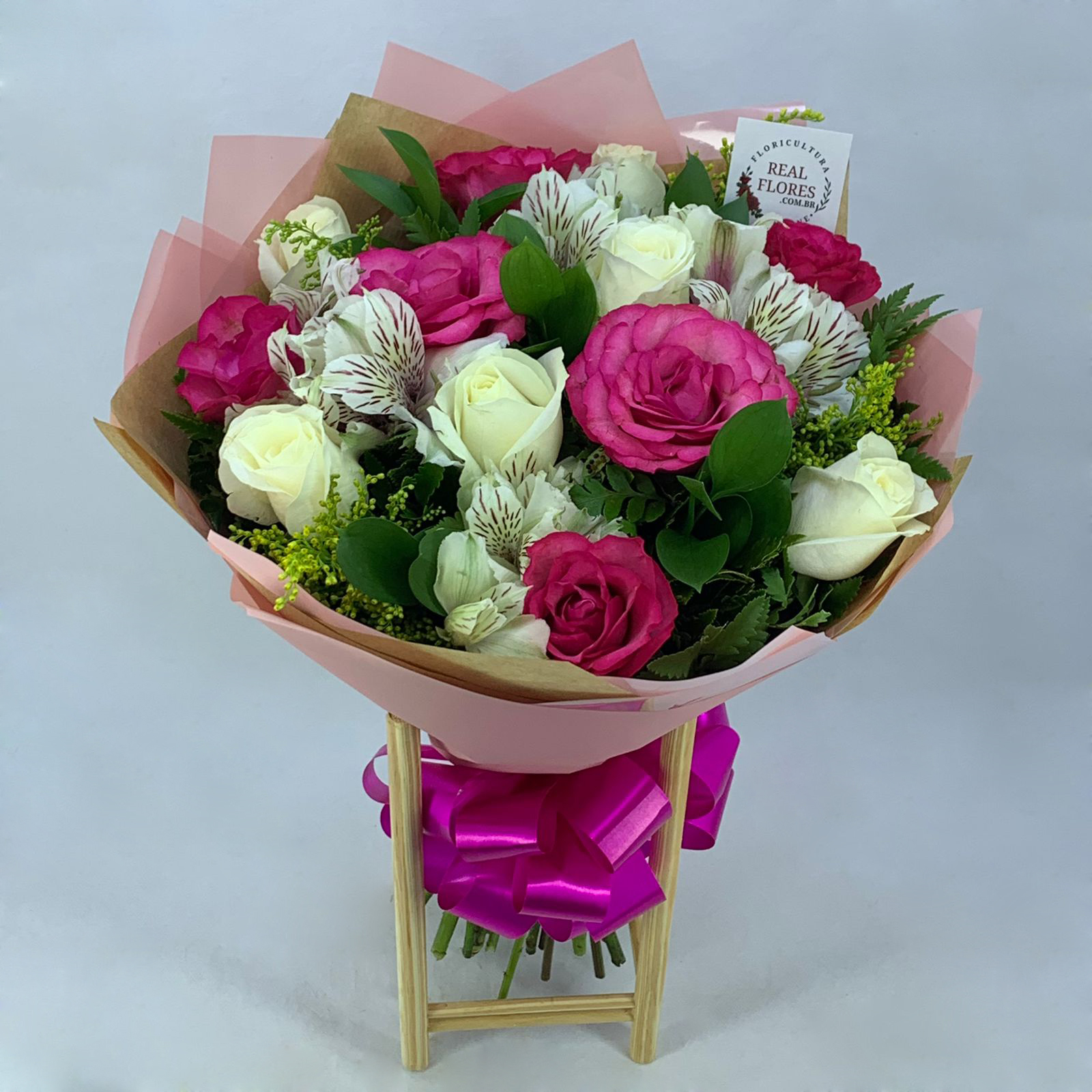 7094 12 Rosas Pinks e Brancas